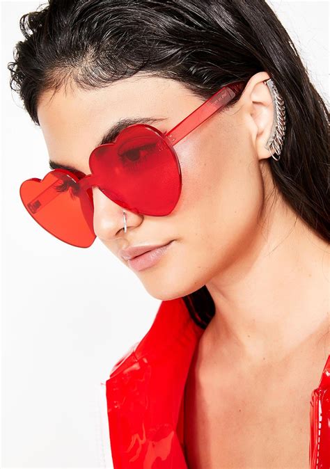 heart shaped rimless sunglasses.